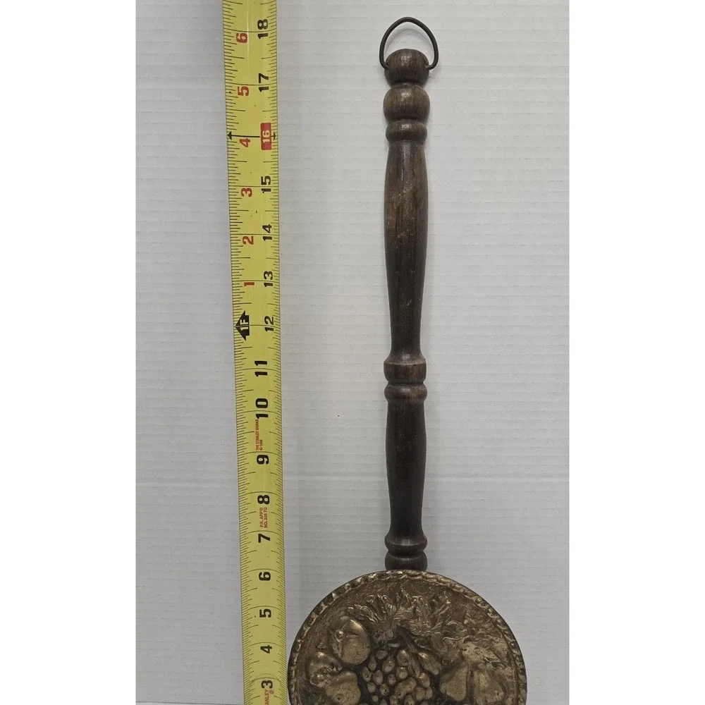 Brass And Wood Wall Hanger Faux Bed Warmer Made in England Vintage See Pictures